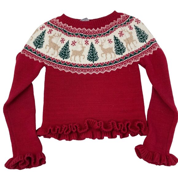 Tahari Argyle Sweater Girl Toddler Size 4T Christmas Holiday Red White Reindeer - Picture 8 of 8